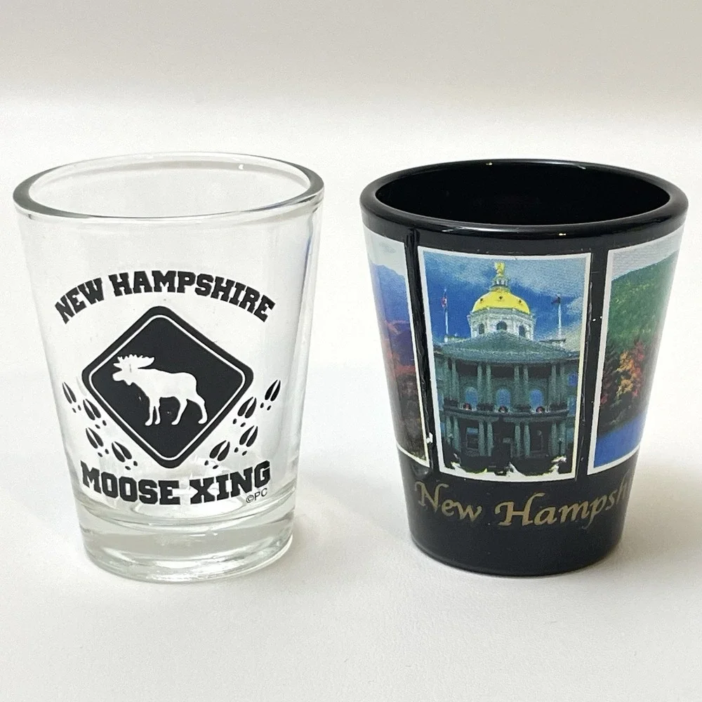 New Hampshire Shot Glass Set Of 2 Glasses State Souvenir Moose X-ing Scenic View